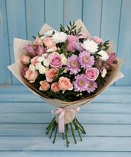 Букет цветов из:  Хризантемы, Розы и Альстромерии в Московском